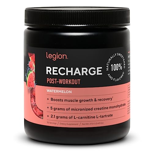 LEGION Recharge Post Workout Supplement - All Natural Muscle Builder & Recovery Drink with Micronized Creatine Monohydrate. Naturally Sweetened & Flavored, Safe & Healthy (Watermelon, 30 Serve)