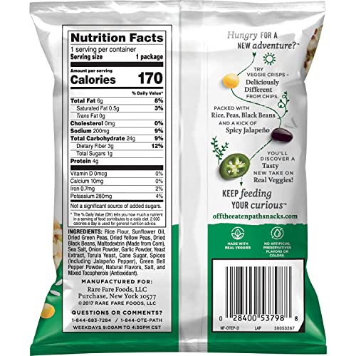 Off The Eaten Path Rice & Veggie Crisps Jalapeno Flavored, 1.25 Ounce (Pack of 16)