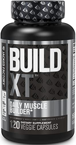 Jacked Factory Build-XT Muscle Builder - Daily Muscle Building Supplement for Muscle Growth and Strength | Featuring Powerful Ingredients Peak02 & elevATP - 120 Veggie Pills