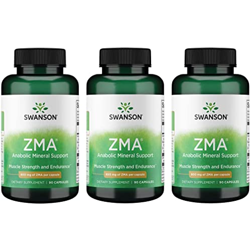 Swanson ZMA - Energy, Metabolism, and Muscle Recovery Support for Men and Women - Anabolic Mineral Support for Athletes Combining Zinc and Magnesium with Vitamin B6 - (90 Capsules, 800mg Each) 3 Pack