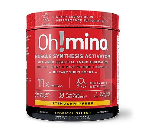 Oh!mino Sugar-and-Stimulant-Free Pre Workout Powder, Intra Workout or Post Workout Recovery Drink, Muscle Synthesis Activator, Berry Blast, 280 g, 40 Servings - Oh!Nutrition
