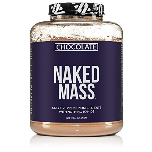 NAKED nutrition Chocolate Naked Mass - All Natural Chocolate Weight Gainer Protein Powder - 8Lb Bulk, GMO Free, Gluten Free & Soy Free. No Artificial Ingredients - 1,360 Calories - 11 Servings