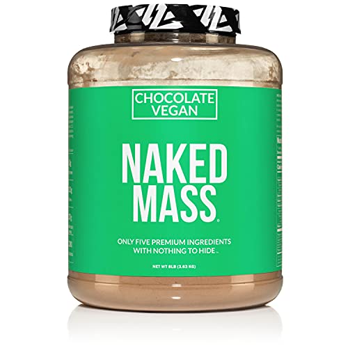 NAKED nutrition Naked Mass - Chocolate Vegan Weight Gainer - 8Lb Bulk, GMO Free, Gluten Free, Soy Free & Dairy Free. No Artificial Ingredients - 1,280 Calories - 11 Servings