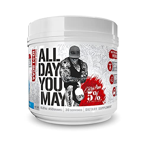 5% Nutrition Rich Piana AllDayYouMay BCAA Powder | Premium Intra & Post Workout Amino Acids, Hydration, Endurance, Muscle Recovery, Joint & Liver Support | 15.9 oz, 30 Servings (Blueberry Lemonade)