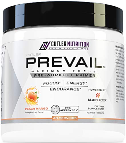 Prevail Pre Workout Powder with Nootropics: Pre Workout for Men and Women, Cutting Edge Energy and Focus Supplement with L Citrulline, Alpha GPC, L Tyrosine, Neurofactor | Peach Mango, 40 Servings
