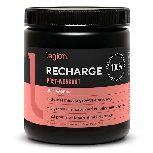 LEGION Recharge Post Workout Supplement - All Natural Muscle Builder & Recovery Drink with Micronized Creatine Monohydrate Naturally Sweetened & Flavored (Unflavored, 30 Serving (Pack of 1))
