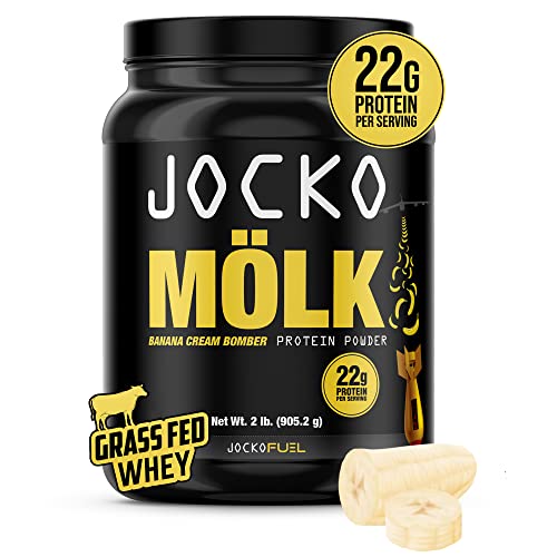 Jocko Mölk Whey Protein Powder (Banana Cream) - Keto, Probiotics, Grass Fed, Digestive Enzymes, Amino Acids, Sugar Free Monk Fruit Blend - Supports Muscle Recovery and Growth - 31 Servings