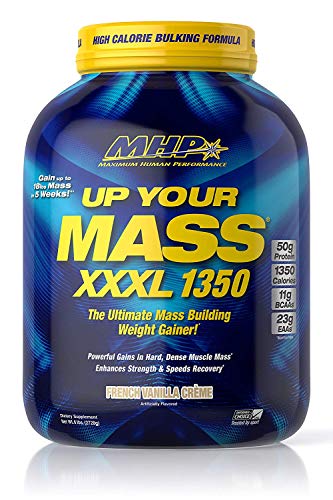 Maximum Human Performance MHP UYM XXXL 1350 Mass Building Weight Gainer, Muscle Mass Gains, w/50g Protein, High Calories, 11g BCAAs, Leucine, French Vanilla Creme, 8 Servings