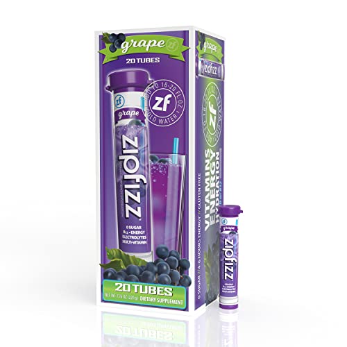 Zipfizz Energy Drink Mix, Electrolyte Hydration Powder with B12 and Multi Vitamin, Grape (20 Pack)