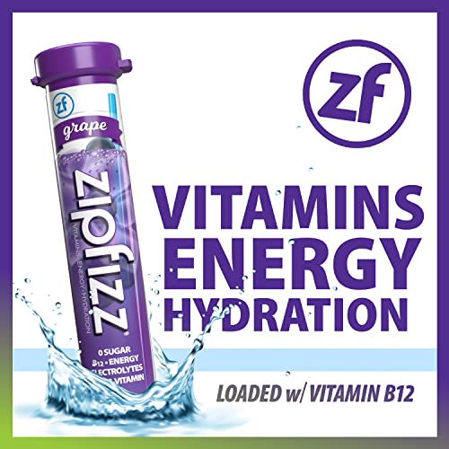 Zipfizz Energy Drink Mix, Electrolyte Hydration Powder with B12 and Multi Vitamin, Grape (20 Pack)