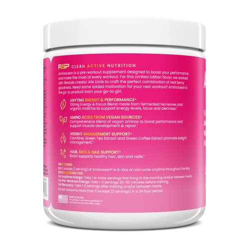 RSP NUTRITION AminoLean Pre Workout x Alix Earle Berry Alixir, Clean Energy with No Jitters, Tingles or Crash, Vegan Friendly with Added Biotin for Hair, Skin, Nails, 30 Servings