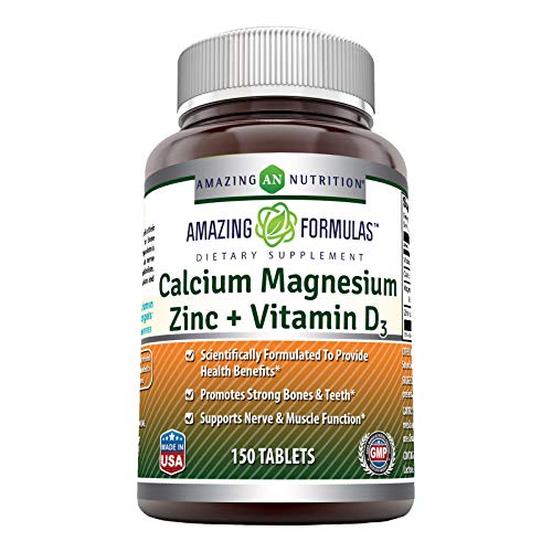 Amazing Formulas Calcium Magnesium Zinc D3 | 150 Tablets Supplement | Calcium 1000mg, Magnesium 400mg, Zinc 25mg, Vitamin D3 600 IU | Non-GMO | Gluten Free | Made in USA