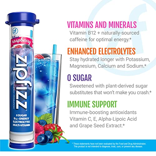 Zipfizz Energy Drink Mix, Electrolyte Hydration Powder with B12 and Multi Vitamin, Blueberry Raspberry (20 Pack)