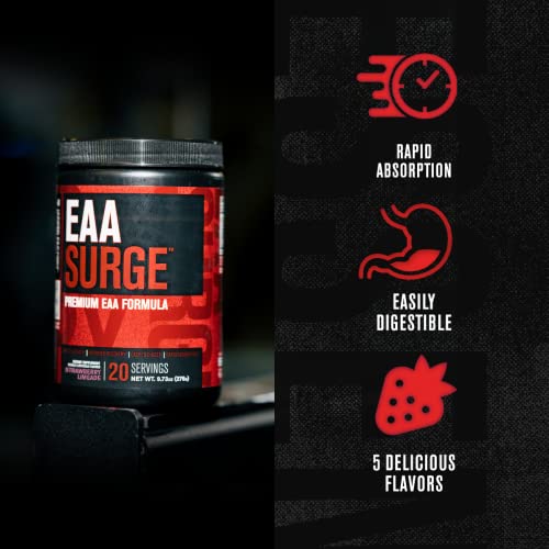 EAA Surge Essential Amino Acids Powder - EAAS & BCAA Intra Workout Supplement w /L-Citrulline, Taurine, & More for Muscle Building, Strength, Endurance, Recovery - Strawberry Limeade, 20sv