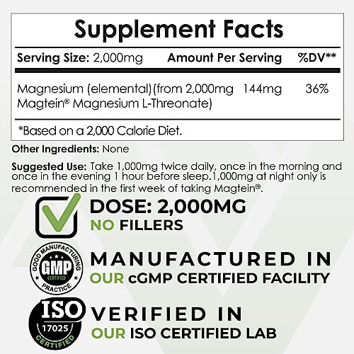 Magtein Magnesium L-Threonate Powder | 60 Grams | Mineral Supplement | Natural Nootropic | Supports Mitochondrial Function | Promotes Heart and Cardiosvascular Health | Supports Cognitive Function