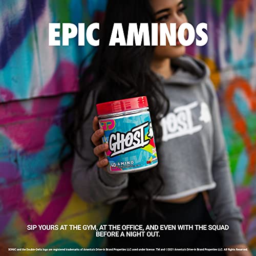 GHOST Amino: Essential Amino Acid Supplement, Sonic Ocean Water - 20 Servings - Intra-Workout Powder for Hydration and Recovery 4.5g BCAA & 5.5g EAA - Soy & Gluten-Free, Vegan