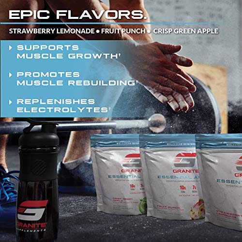 Granite® Essential Amino Acids + Branched Chain Amino Acids + Electrolytes (Green Apple) | 10g EAAs + 7g BCAAs | Supports Muscle Growth | Soy Free + Gluten Free + Vegan | Made in USA