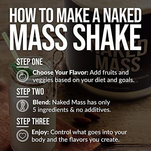 NAKED nutrition Vanilla Naked Mass - All Natural Weight Gainer Protein Powder - 8Lb Bulk, GMO Free, Gluten Free & Soy Free. No Artificial Ingredients - 1,260 Calories - 11 Servings