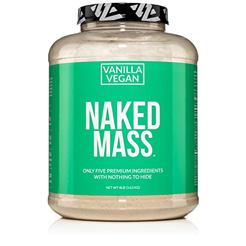 NAKED nutrition Naked Mass - Vanilla Vegan Weight Gainer - 8Lb Bulk, GMO Free, Gluten Free, Soy Free & Dairy Free. No Artificial Ingredients - 1,230 Calories - 11 Servings