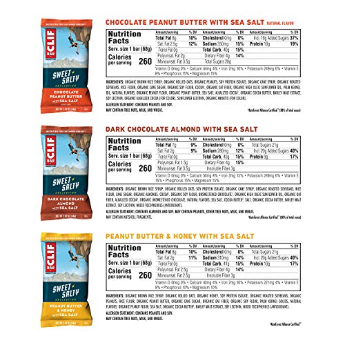Clif Bars - Sweet & Salty Energy Bars - Variety Pack - Made with Organic Oats - Vegetarian Food - Kosher (2.4 Ounce Protein Bars, 16 Count) Packaging May Vary