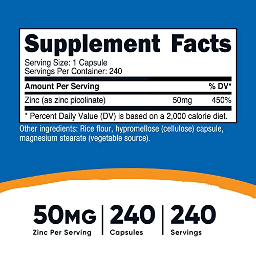 Nutricost Zinc Picolinate 50mg, 240 Vegetarian Capsules (3 Bottles) - Gluten Free and Non-GMO