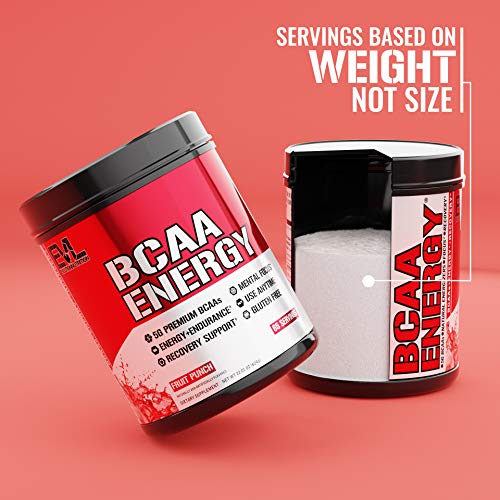 EVL BCAAs Amino Acids Powder - BCAA Energy Pre Workout Powder for Muscle Recovery Lean Growth and Endurance - Rehydrating BCAA Powder Post Workout Recovery Drink with Natural Caffeine - Fruit Punch