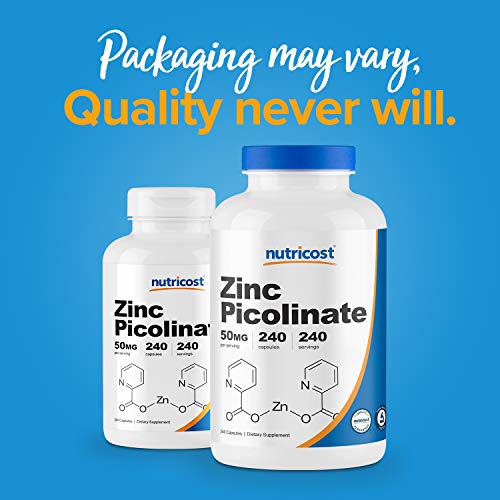 Nutricost Zinc Picolinate 50mg, 240 Vegetarian Capsules (2 Bottles) - Gluten Free and Non-GMO