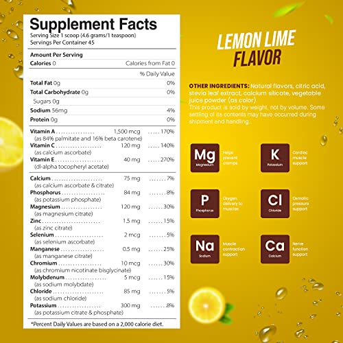 Electrolyte Powder - Refreshing Workout Recovery Electrolytes, Sugar Free, Gluten Free & Vegan, Pure Keto & Paleo Hydration Beverage, Immune Boosting Vitamins (198 Grams, Lemon Lime)