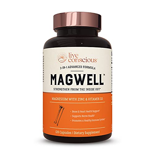 Magwell Magnesium Zinc & Vitamin D3 - Highly Bioavailable Magnesium: Glycinate, Malate, & Citrate - 3-in-1 Magnesium Supplement for Women & Men - Bone, Heart, Immune Support - 120 Capsules by LiveWell