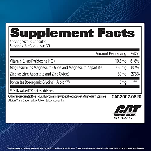 GAT Sport Essentials ZMAG-T Zinc, Magnesium, B6 + Boron, 90 Veg Capsules