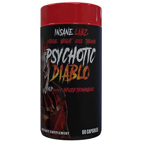 Insane Labz Psychotic Diablo Thermogenic Fat Burner for Men and Women with Grains of Paradise Theobromine Dandelion Root Extract Fueled by AMPiberry, Appetite Suppressant - 60 Servings