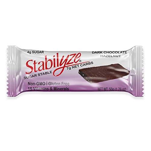 Stabilyze Nutrition Bars - Dark Chocolate Hazelnut | Low Sugar Protein Bar w/ 21 Essential Vitamins & Minerals | Gluten Free, Non GMO Keto Meal Replacement Bar | Individually Wrapped (12 Pack)