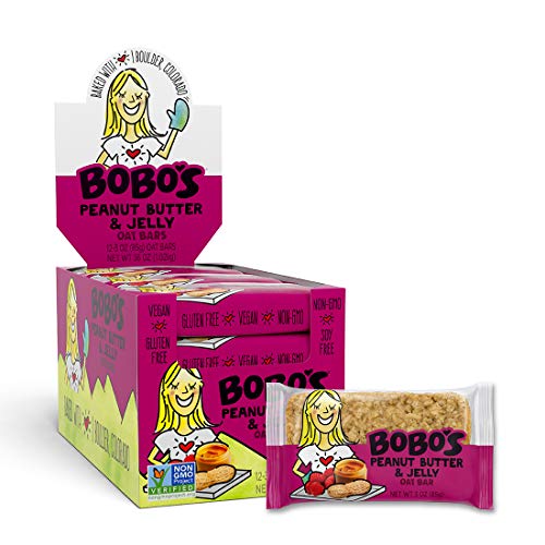 Bobo's Oat Bars (Peanut Butter and Jelly, 12 Pack of 3 oz Bars) Gluten Free Whole Grain Rolled Oat Bars - Great Tasting Vegan On-The-Go Snack, Made in the USA