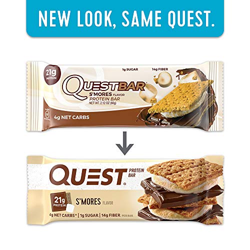 Quest Nutrition Protein Bar, S,mores, 20g Protein, 4g Net Carbs, 180 Cals, Low Carb, Gluten Free, Soy Free, 2.12oz Bar, 12 Count