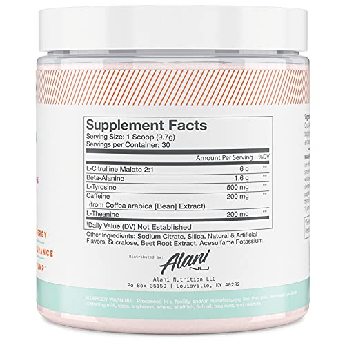 Alani Nu Pre Workout Supplement Powder for Energy, Endurance & Pump | Sugar Free | 200mg Caffeine | Formulated with Amino Acids Like L-Theanine to Prevent Crashing | Carnival Candy Grape, 30 Servings