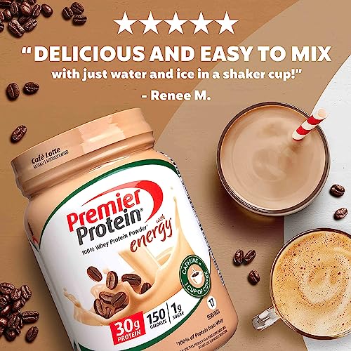 Premier Protein Powder, Cafe Latte , 30g Protein, 1g Sugar, 100% Whey Protein, Keto Friendly, No Soy Ingredients, Gluten Free, 17 servings, 23.9 Ounce (Pack of 1)