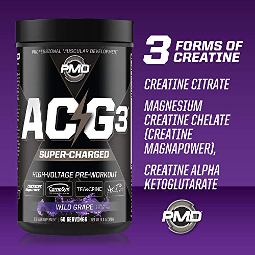PMD Sports ACG3 Supercharged - Pre Workout - Powerful Strength, High Energy, Maximize Mental Focus, Endurance and Optimum Workout Performance for Men and Women- Wild Grape (60 Servings)