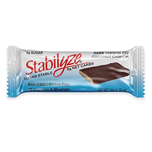 Stabilyze Nutrition Bars - Dark Chocolate Coconut Cashew | Keto Meal Replacement Bars w/ 15 Essential Vitamins & Minerals | Gluten Free, Non GMO | Low Carb Snacks | Individually Wrapped (12 Pack)