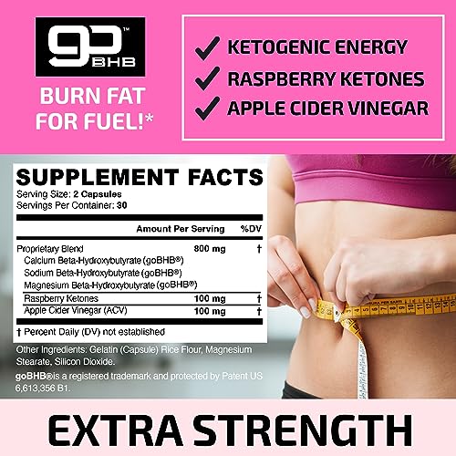 Fat Burner For Women | Raspberry Ketones for Women’s Belly Fat Burn | Weight Loss Supplement | Metabolism Booster & Appetite Suppressant | Keto goBHB Exogenous Ketones with ACV | 60 Capsules