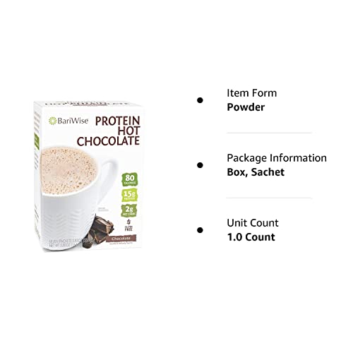 BariWise Protein Hot Cocoa, Chocolate, 80 Calories, 15g Protein, 2g Net Carbs, Gluten Free (7ct)