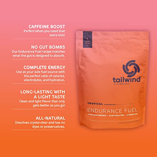 Tailwind Nutrition Endurance Fuel, Caffeine Drink Mix with Electrolytes, Non-GMO, Free of Soy, Dairy, and Gluten, Vegan Friendly, Tropical Buzz, 50 Servings