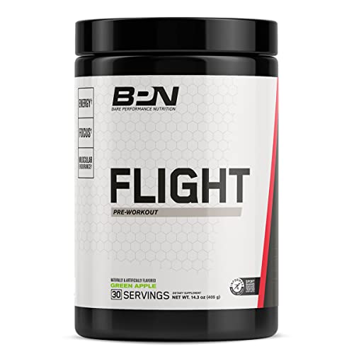 BARE PERFORMANCE NUTRITION, BPN Flight Pre Workout, Green Apple, Energy, Focus & Endurance Without The Crash, Formulated with Caffeine Anhydrous, DiCaffeine Malate, N-Acetyl Tyrosine, 30 Servings