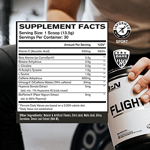 BARE PERFORMANCE NUTRITION, BPN Flight Pre Workout, Green Apple, Energy, Focus & Endurance Without The Crash, Formulated with Caffeine Anhydrous, DiCaffeine Malate, N-Acetyl Tyrosine, 30 Servings