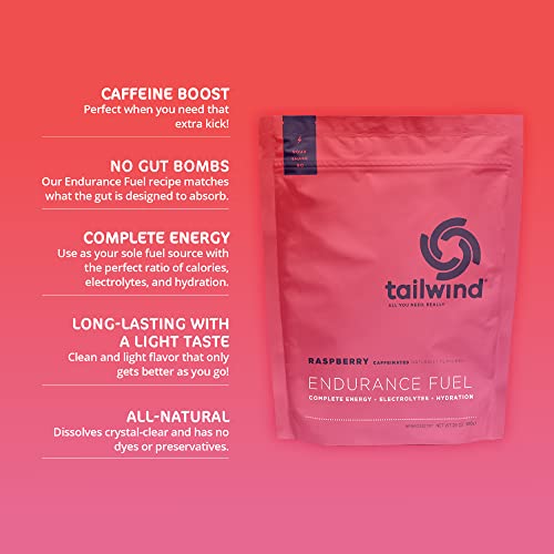 Tailwind Nutrition Endurance Fuel, Caffeine Drink Mix with Electrolytes, Non-GMO, Free of Soy, Dairy, and Gluten, Vegan Friendly, Raspberry Buzz, 30 Servings