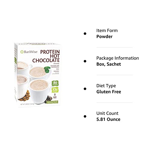BariWise Protein Hot Cocoa, Variety Pack, 80 Calories, 15g Protein, 2-4g Net Carbs, Gluten Free (7ct)