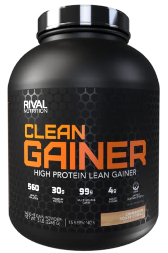 Rivalus Clean Gainer Cinnamon Toast Cereal, 5 Pound - Delicious Lean Mass Gainer with Premium Dairy Proteins, Complex Carbohydrates, Quality Lipids, No Banned Substances, Made in USA