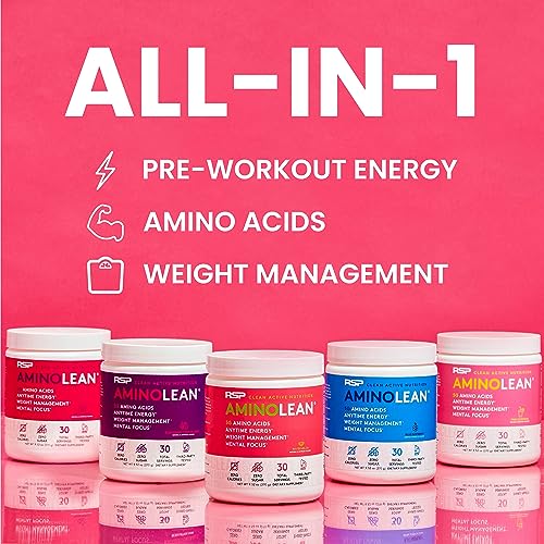 RSP NUTRITION AminoLean Pre Workout Powder, Amino Energy & Weight Management with Vegan BCAA Amino Acids, Natural Caffeine, Preworkout Boost for Men & Women, 30 Serv