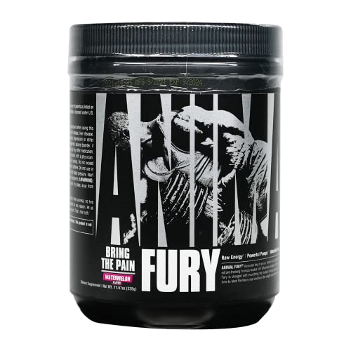 Animal Fury Pre Workout Powder Supplement – Energize Your Workout With More Focus, Energy, Endurance and Pumps, Watermelon, 20 Servings, 11.28 Ounce