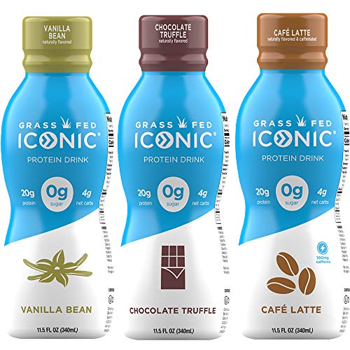 Iconic Protein Drinks, Sample Pack (3 Flavors) | Low Carb Protein Shakes with Zero Sugar | Lactose-Free, Gluten-Free, Soy-Free | Keto Friendly