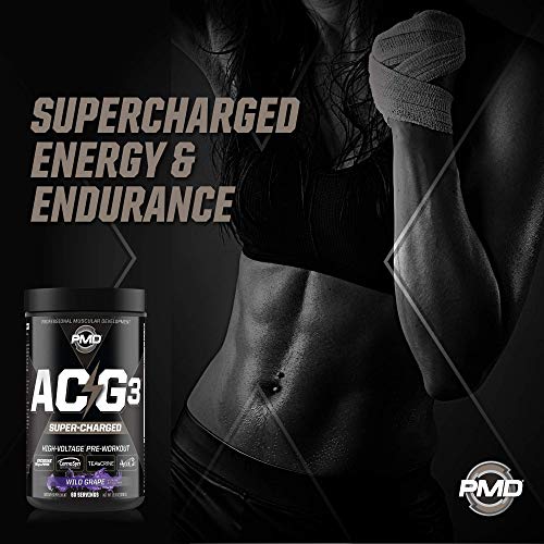PMD Sports ACG3 Supercharged - Pre Workout - Powerful Strength, High Energy, Maximize Mental Focus, Endurance and Optimum Workout Performance for Men and Women - Blue Razz (60 Servings)